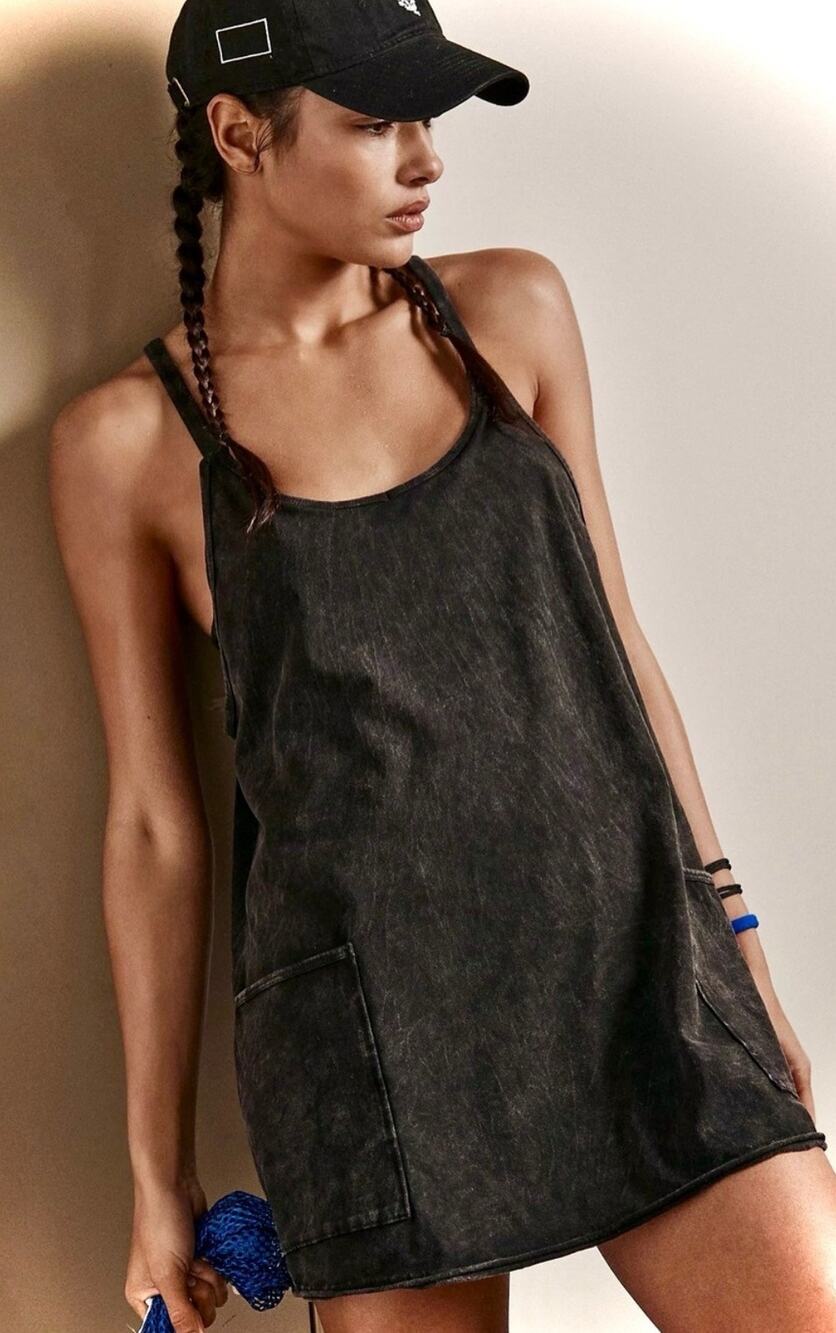 Free People Movement Hot Shot Mini Dress Black Mineral Wash XS Athletic Sporty